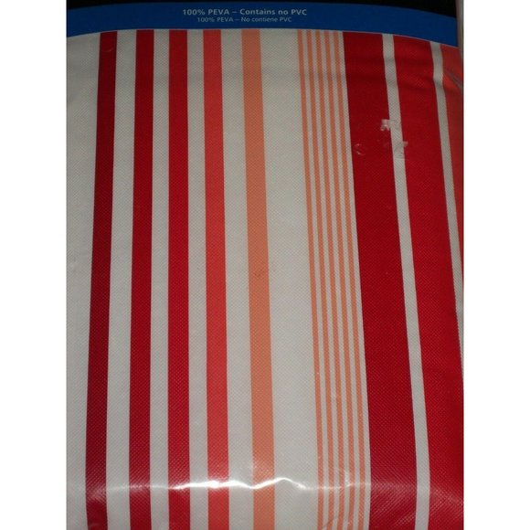 Red Orange White Stripe Vinyl Oblong 52 X 70 Table - Picture 1 of 3